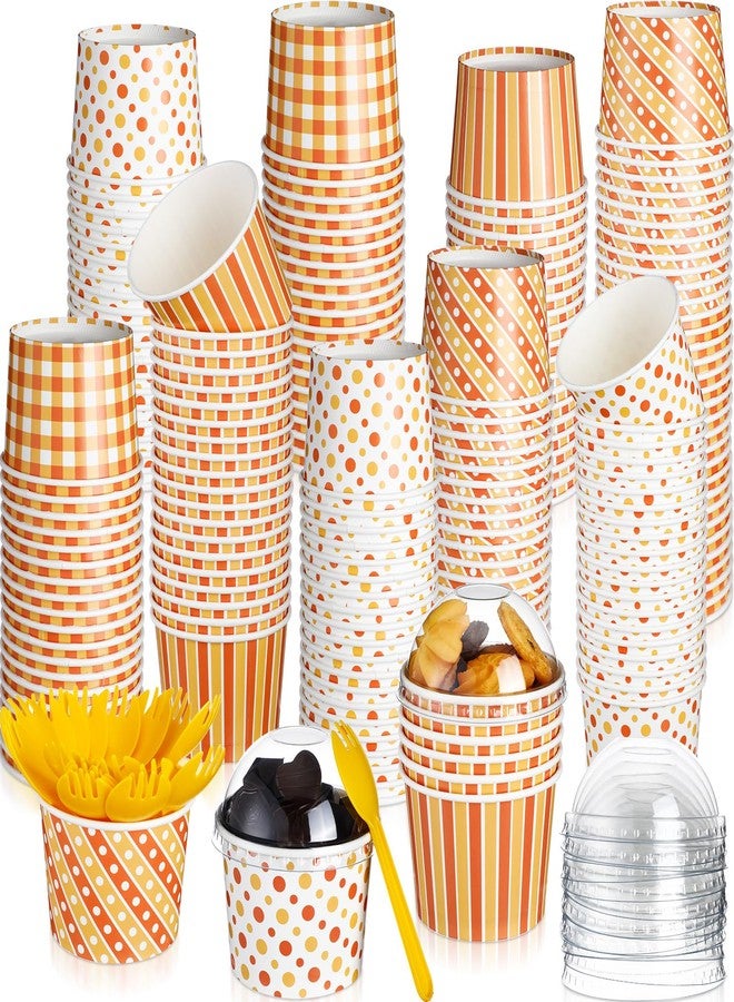 Nosiny 180 Pcs Fall Paper Bowls 9 oz Disposable Thanksgiving Ice Cream Bowls 80 Pcs Fall Cups with Lids and 100 Spoons Autumn Snack Cups for Hot or Cold Food Harvest Party Supplies - Image 1