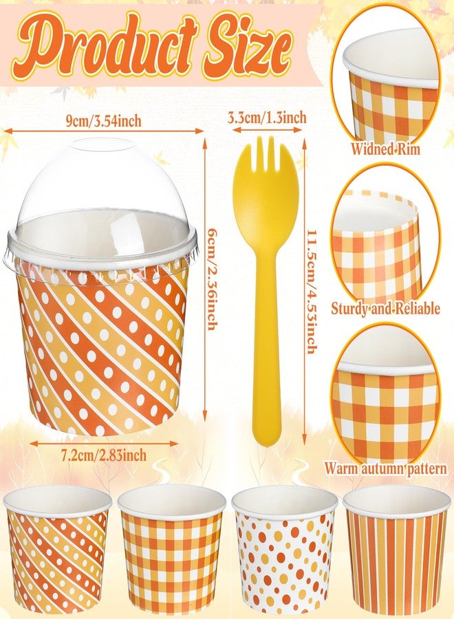Nosiny 180 Pcs Fall Paper Bowls 9 oz Disposable Thanksgiving Ice Cream Bowls 80 Pcs Fall Cups with Lids and 100 Spoons Autumn Snack Cups for Hot or Cold Food Harvest Party Supplies - Image 2