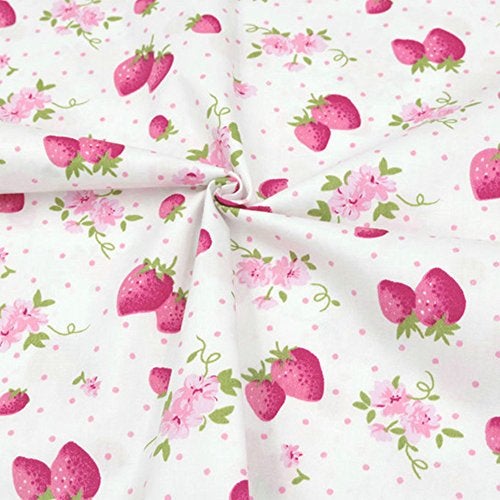 Hanjunzhao Strawberry Fabric by The Yard, Strawberries on White Background, Cotton Fabric for Clothing Sewing and Arts Crafts, 39 by 63-inch (1.09 by 1.75-Yard), Pink White - Image 2