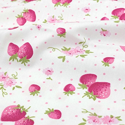 Hanjunzhao Strawberry Fabric by The Yard, Strawberries on White Background, Cotton Fabric for Clothing Sewing and Arts Crafts, 39 by 63-inch (1.09 by 1.75-Yard), Pink White - Image 1