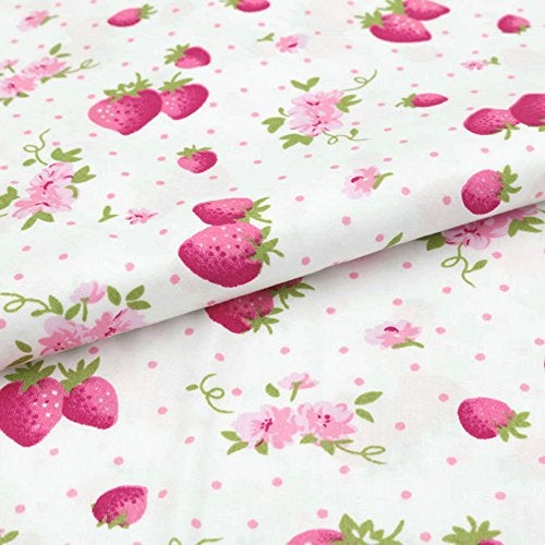 Hanjunzhao Strawberry Fabric by The Yard, Strawberries on White Background, Cotton Fabric for Clothing Sewing and Arts Crafts, 39 by 63-inch (1.09 by 1.75-Yard), Pink White - Image 3