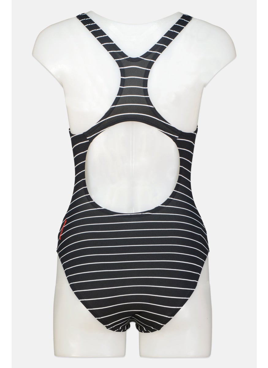 speedo Women One Piece Embroidered Logo Swimsuit, Black/White  - Image 2