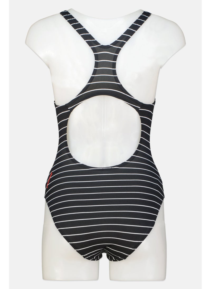 speedo Women One Piece Embroidered Logo Swimsuit, Black/White  - Image 5