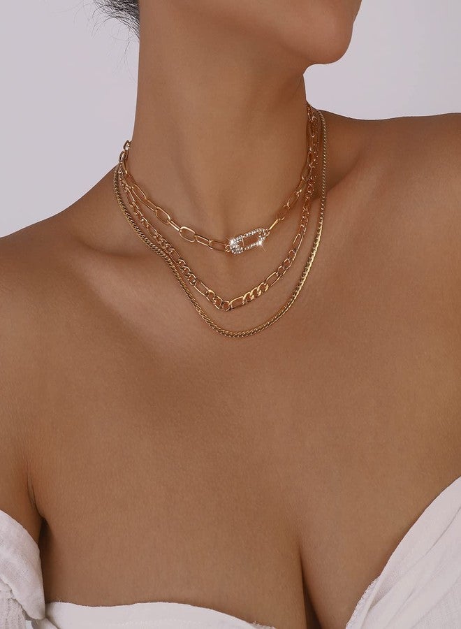 Chargances Dainty Rhinestone Paperclip Choker Layered Crystal Snoke Bone Chain Necklace Fashion Adjustable Jewelry for Women Gift Party (Gold) - Image 3