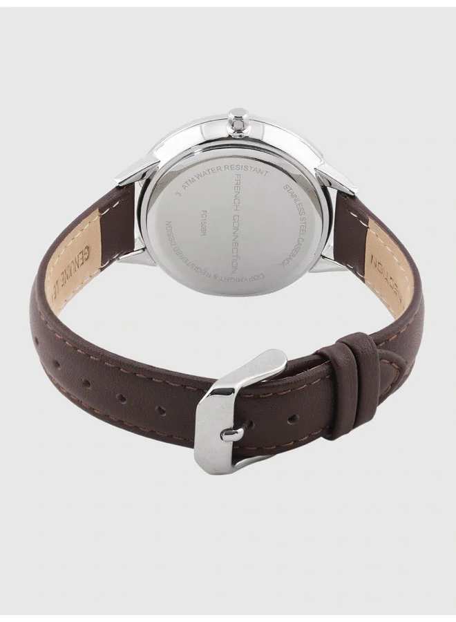French Connection French Connection Men's White Chronograph Dial Watch Brown Strap-FC150BR-EMEA