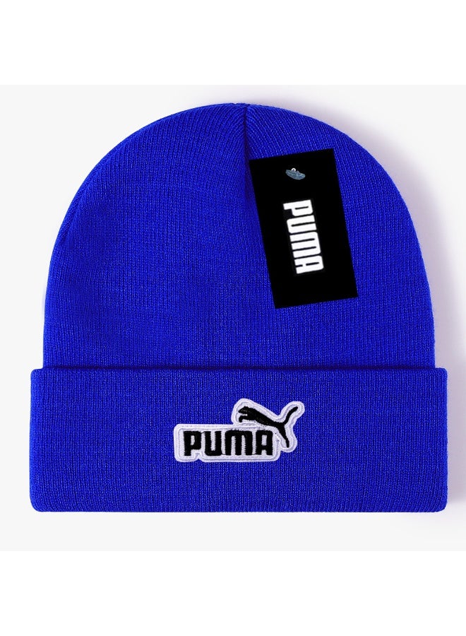 Puma Blue Knit Beanie with Black Logo Patch