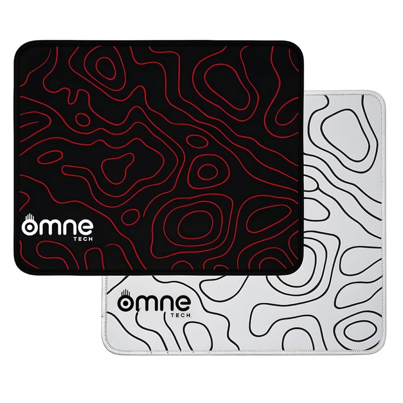 omne TECH Topographic Pattern Mouse Mat | Premium Gaming & Office Mouse Pad | 3mm Thick Anti-Slip Rubber Base | Smooth Speed Surface | Stitched Edges | Black-Red & White-Black Designs - Image 1
