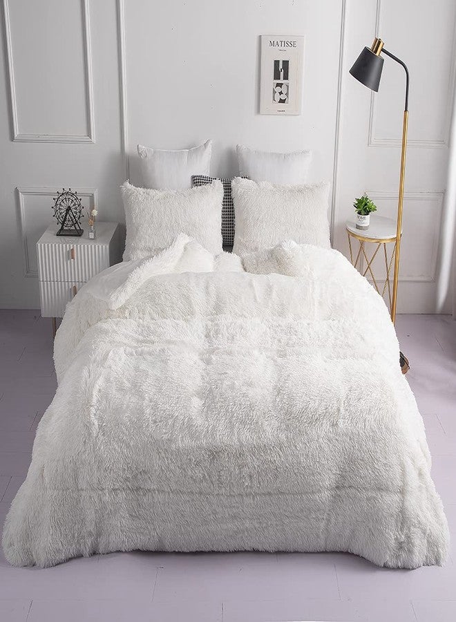 chovy Faux Fur Plush White Comforter Sets Full/Queen - Ultra Soft Shaggy Flannel Velvet Fluffy Fuzzy 3PC Bedding Set （Comforter x 1 Pillowcases x 2） - Image 1