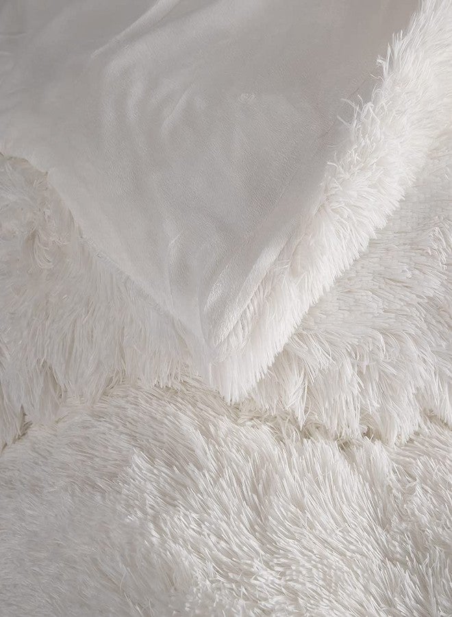 chovy Faux Fur Plush White Comforter Sets Full/Queen - Ultra Soft Shaggy Flannel Velvet Fluffy Fuzzy 3PC Bedding Set （Comforter x 1 Pillowcases x 2） - Image 4