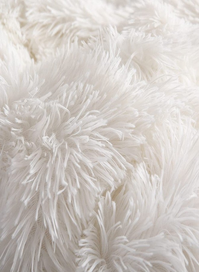 chovy Faux Fur Plush White Comforter Sets Full/Queen - Ultra Soft Shaggy Flannel Velvet Fluffy Fuzzy 3PC Bedding Set （Comforter x 1 Pillowcases x 2） - Image 5