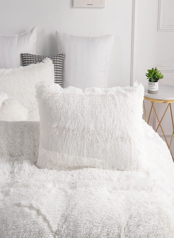 chovy Faux Fur Plush White Comforter Sets Full/Queen - Ultra Soft Shaggy Flannel Velvet Fluffy Fuzzy 3PC Bedding Set （Comforter x 1 Pillowcases x 2） - Image 3