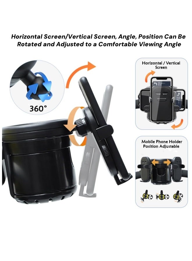 oldlaiben Stroller Cup Holder,Baby Stroller Holder,3-In-1 Cup Phone Holder,Double Cup Design,Baby Pram Milk Bottle Holder,With Phone Holder,360° Rotation,Anti-Slip Design,For Stroller,Scooter(Black) - Image 3