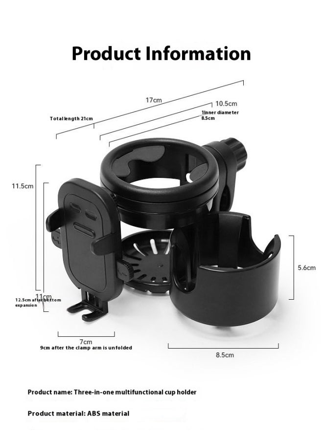 oldlaiben Stroller Cup Holder,Baby Stroller Holder,3-In-1 Cup Phone Holder,Double Cup Design,Baby Pram Milk Bottle Holder,With Phone Holder,360° Rotation,Anti-Slip Design,For Stroller,Scooter(Black) - Image 2