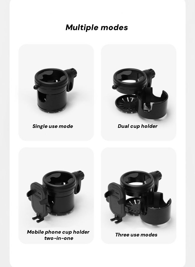 oldlaiben Stroller Cup Holder,Baby Stroller Holder,3-In-1 Cup Phone Holder,Double Cup Design,Baby Pram Milk Bottle Holder,With Phone Holder,360° Rotation,Anti-Slip Design,For Stroller,Scooter(Black) - Image 4