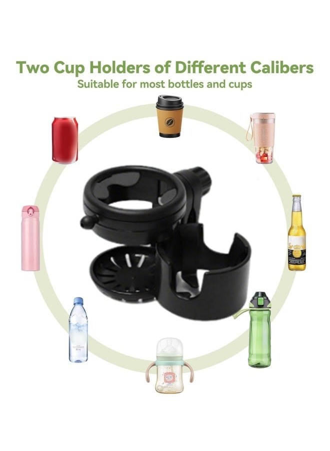 oldlaiben Stroller Cup Holder,Baby Stroller Holder,3-In-1 Cup Phone Holder,Double Cup Design,Baby Pram Milk Bottle Holder,With Phone Holder,360° Rotation,Anti-Slip Design,For Stroller,Scooter(Black) - Image 5