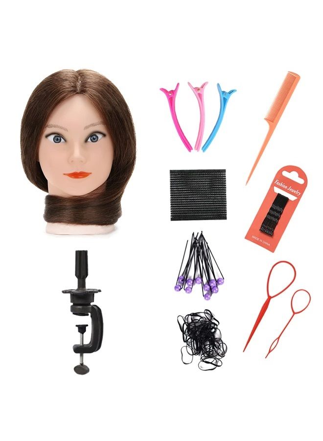 SILKY SILKY 100% Human Real Hair Mannequin Head with 9 Tools and Clamp, Hairdressers' Practice Training Manikin Head and Cosmotology Doll Head for Hairstyling and Braid - Dark Brown - Image 2