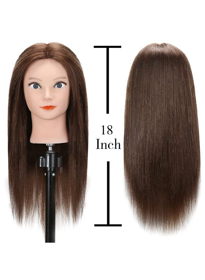 SILKY SILKY 100% Human Real Hair Mannequin Head with 9 Tools and Clamp, Hairdressers' Practice Training Manikin Head and Cosmotology Doll Head for Hairstyling and Braid - Dark Brown - Image 3