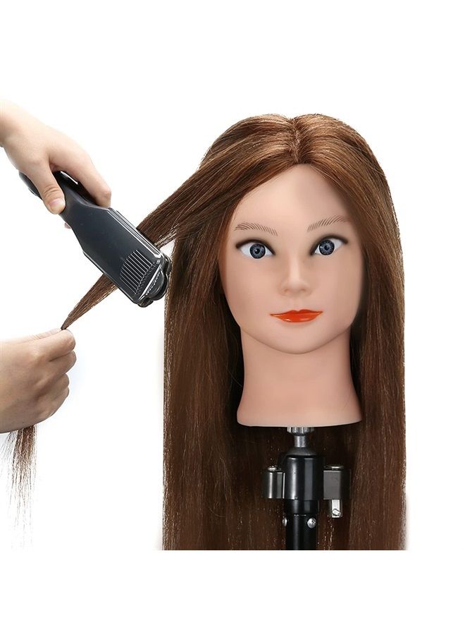 SILKY SILKY 100% Human Real Hair Mannequin Head with 9 Tools and Clamp, Hairdressers' Practice Training Manikin Head and Cosmotology Doll Head for Hairstyling and Braid - Dark Brown - Image 5