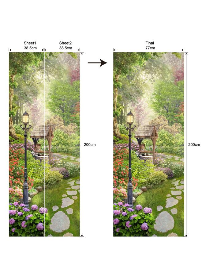 الأزرق جي دبليو المناظر الطبيعية الأوروبية والأمريكية قابلة للإزالة ، غرفة نوم مقاومة للماء ، غرفة معيشة ممتدة لمحاكاة باب مقوس PVC MT257-290 - Image 1