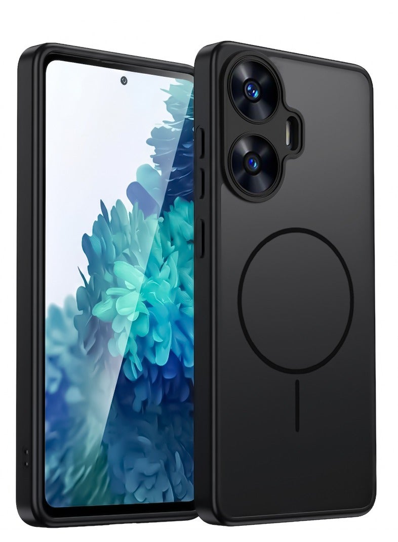 Shockproof Matte Case for Realme C55 - Translucent Back Cover with Circular Design and Built-in Camera Protection (Black)