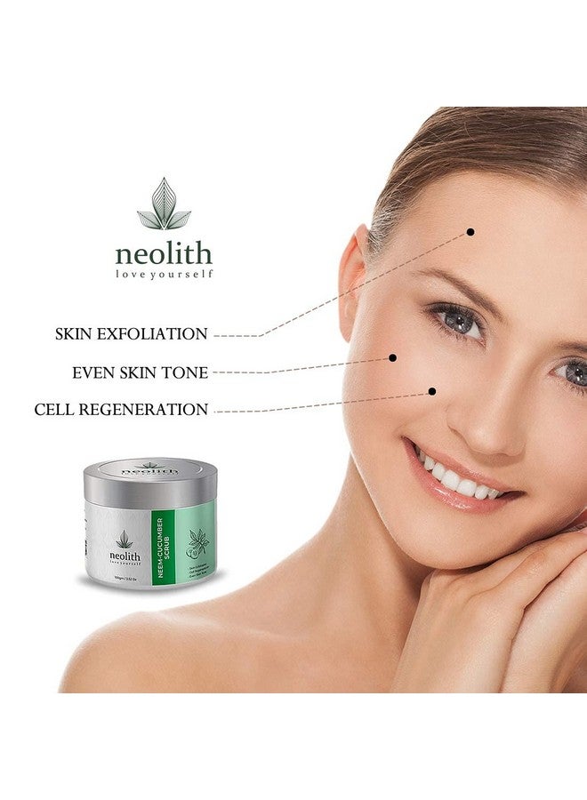 NEOLITH Neolith Neem Cucumber Scrub || Winter Scrub || Exfoliating Face Scrub For Acne Prone Skin, Reduce Blackheads & Whiteheads, Ideal For Dry & Dull Skin, With Almond Oil, ECOCERT Certified raw materials, Paraben & Sulphate Free -100 gm || For Women & Men  - Image 4