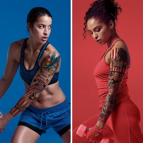CUTELIILI Independence Day Temporary Tattoo,4th of July Sleeve Tattoo, American Flag Fake Tattoos,Red White and Blue Party Supplies,USA Flag, Memorial Day, Labor Day - Image 4