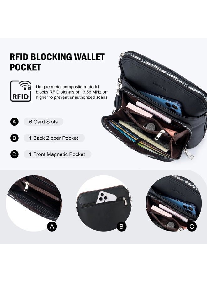 Roulens Crossbody Purse for Women Vegan Leather Medium Crossbody Wallet Bag for Travel Women Shoulder Handbags with Tassel, Black, Medium - Image 3