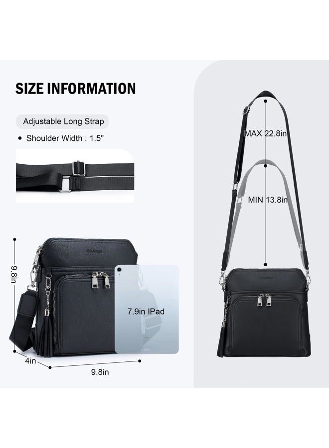Roulens Crossbody Purse for Women Vegan Leather Medium Crossbody Wallet Bag for Travel Women Shoulder Handbags with Tassel, Black, Medium - Image 4