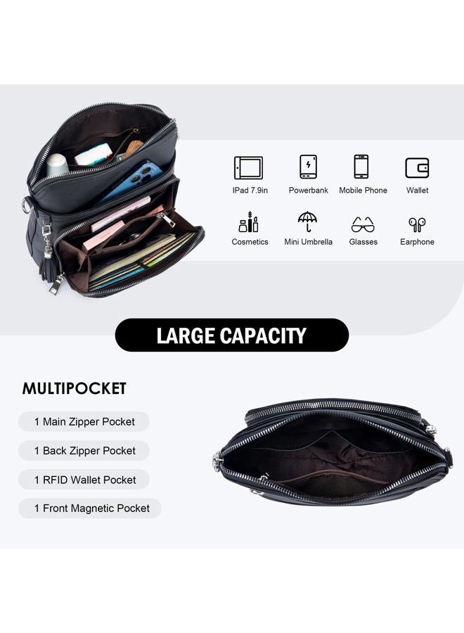 Roulens Crossbody Purse for Women Vegan Leather Medium Crossbody Wallet Bag for Travel Women Shoulder Handbags with Tassel, Black, Medium - Image 5
