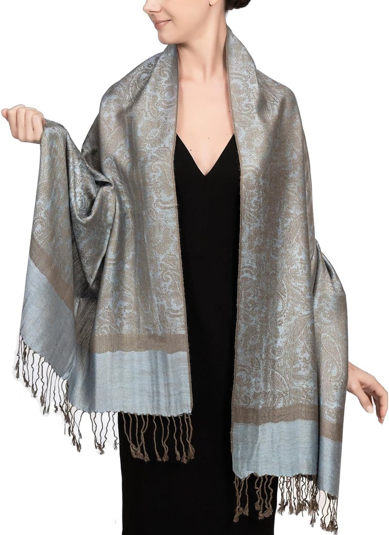 Achillea Two-Tone Vintage Paisley Pashmina Scarf – Lightweight Wrap & Shawl for Dresses, Weddings, Travel, All Seasons - Image 1
