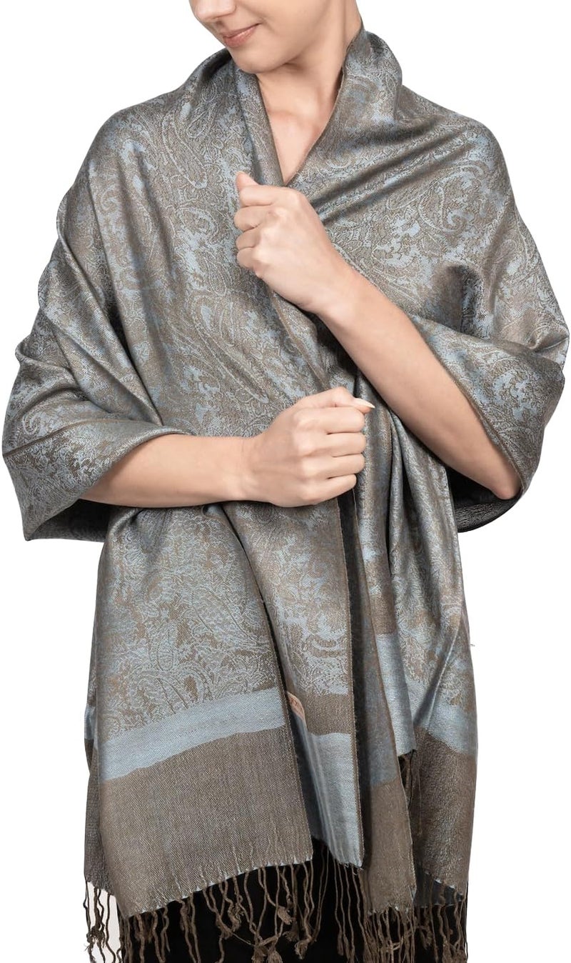 Achillea Two-Tone Vintage Paisley Pashmina Scarf – Lightweight Wrap & Shawl for Dresses, Weddings, Travel, All Seasons - Image 2