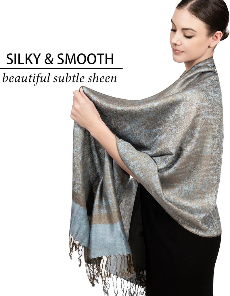 Achillea Two-Tone Vintage Paisley Pashmina Scarf – Lightweight Wrap & Shawl for Dresses, Weddings, Travel, All Seasons - Image 3