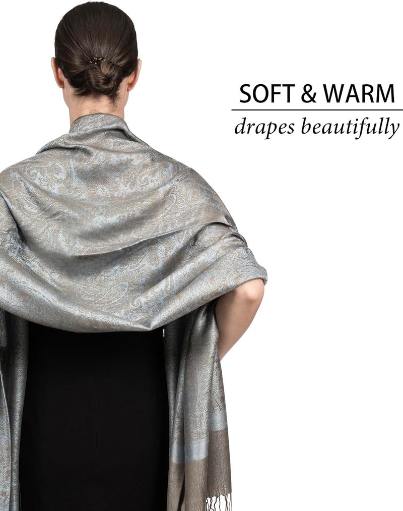 Achillea Two-Tone Vintage Paisley Pashmina Scarf – Lightweight Wrap & Shawl for Dresses, Weddings, Travel, All Seasons - Image 4