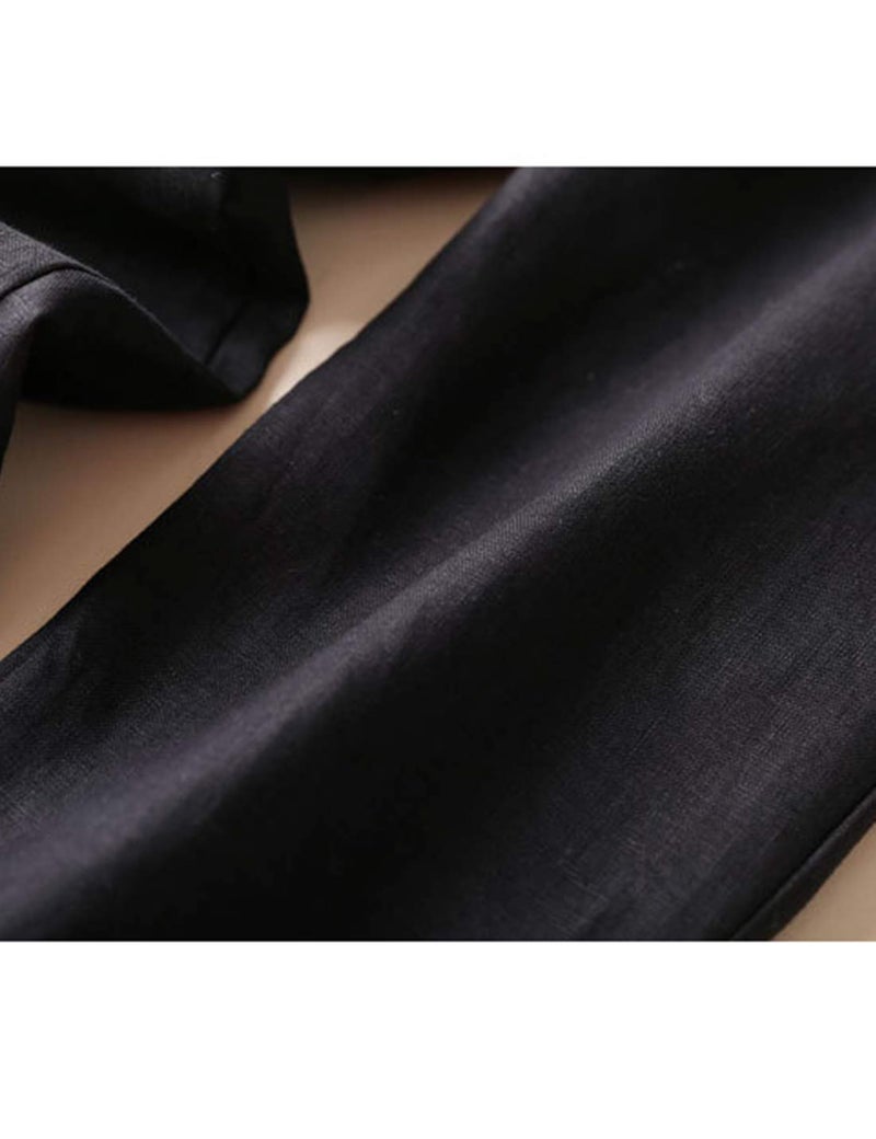 Tanming Linen Pants for Women Summer Casual High Waisted Drawstring White Beach Pant (Black, Medium) - Image 5