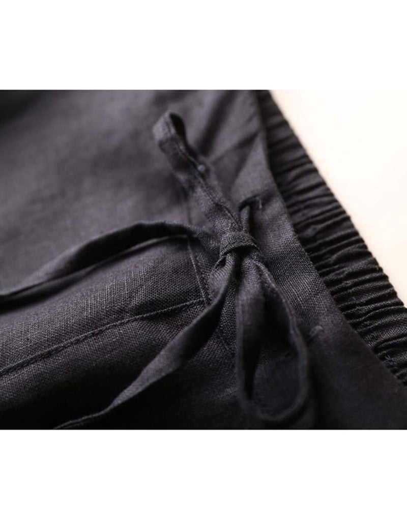 Tanming Linen Pants for Women Summer Casual High Waisted Drawstring White Beach Pant (Black, Medium) - Image 2