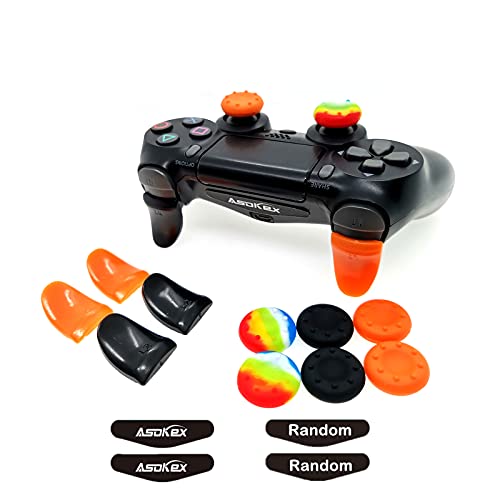 Asokex L2 R2 Triggers Ps4 (2 Pairs Trigger Extender,6Pcs Thumbstick Grips, 2 Pairs LED Light Bar Decal) for Ps4 Dualshock Controller(Black&Orange) - Image 1