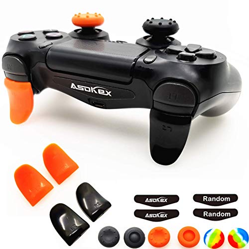 Asokex L2 R2 Triggers Ps4 (2 Pairs Trigger Extender,6Pcs Thumbstick Grips, 2 Pairs LED Light Bar Decal) for Ps4 Dualshock Controller(Black&Orange) - Image 2