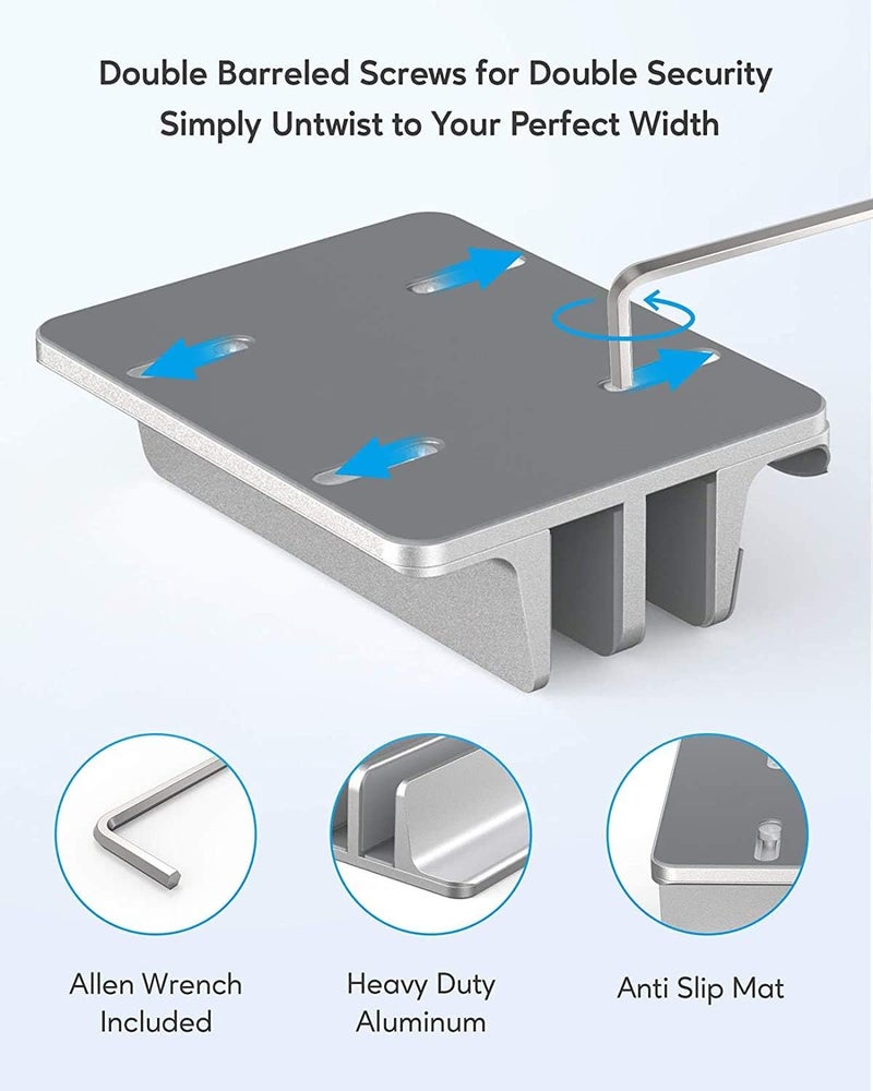 Smilee Vertical Laptop Stand for Desk, Heavy Duty Polished Aluminum Desktop Holder for Laptop, Tablet and Phone (3 Slots, Silver) - Image 5