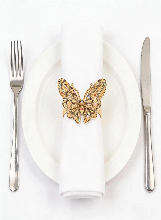 QTKJ Set of 6 Crystal Butterfly Napkin Rings Home Metal Napkin Buckles Holder for Wedding,Parties, Dinners, Christmas, Holidays Decor (Gold) - Image 2