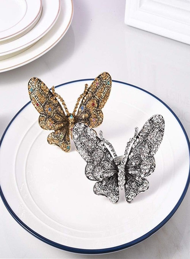 QTKJ Set of 6 Crystal Butterfly Napkin Rings Home Metal Napkin Buckles Holder for Wedding,Parties, Dinners, Christmas, Holidays Decor (Gold) - Image 5