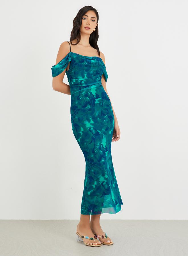Styli Printed Off-Shoulder Bodycon Midi Dress - Image 2
