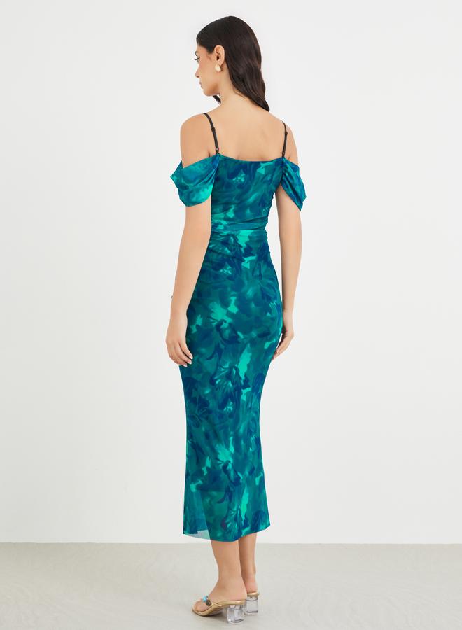 Styli Printed Off-Shoulder Bodycon Midi Dress - Image 5