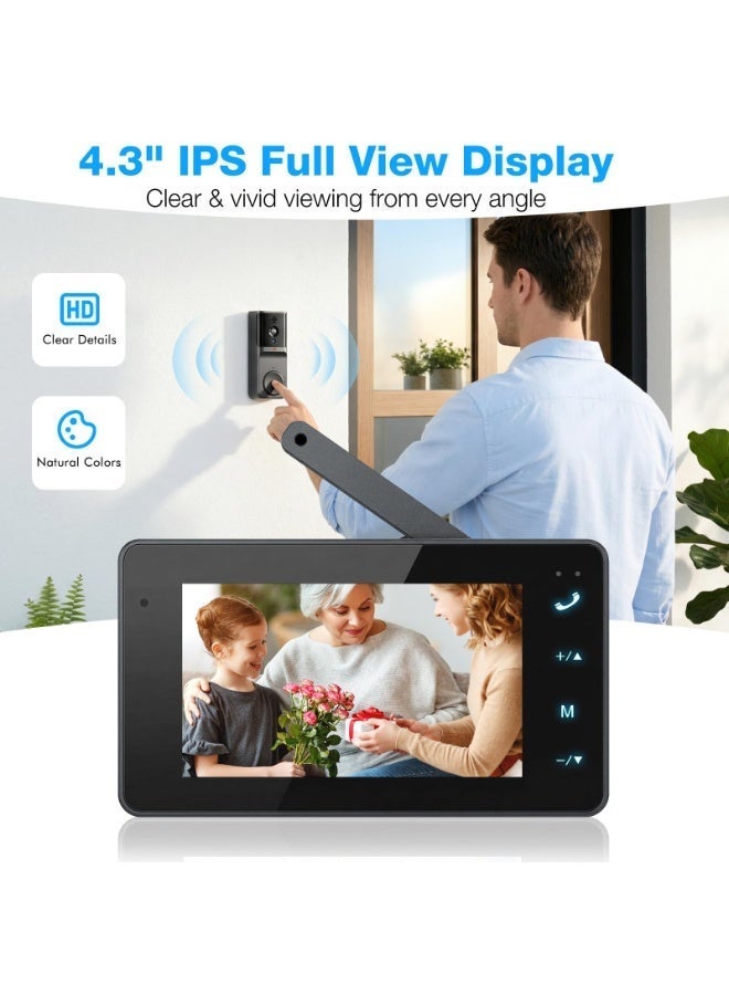 WALALLA Wireless Video Doorbell Camera with 4.3 Inch IPS Monitor, 2 Way Audio, Local Storage Support, No WiFi No App No Internet Needed, Night Vision, Easy Installation for Home Security - Image 2