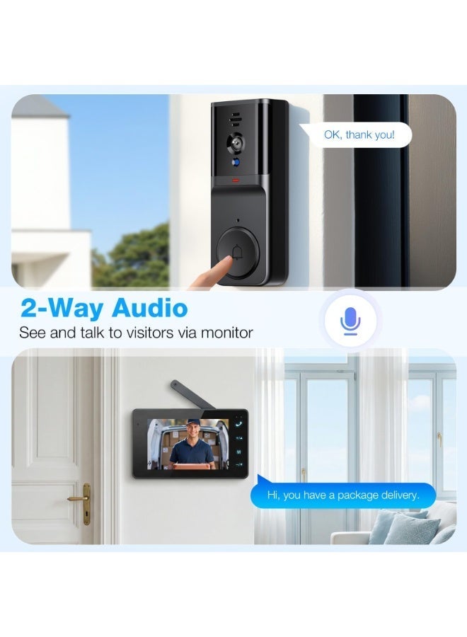 WALALLA Wireless Video Doorbell Camera with 4.3 Inch IPS Monitor, 2 Way Audio, Local Storage Support, No WiFi No App No Internet Needed, Night Vision, Easy Installation for Home Security - Image 3