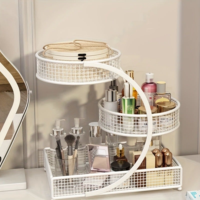 Polished Metal Makeup Organizer, Lightweight & No-Install Storage for Dressing Table & Bathroom Countertop