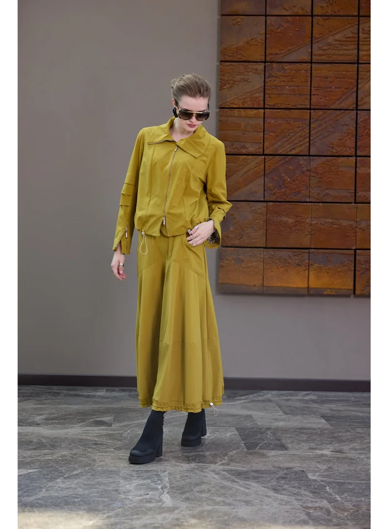 MissWhence  Pleated Sleeve Jacket & Flowing Maxi Skirt Set - Yellow for Women | Best Price UAE