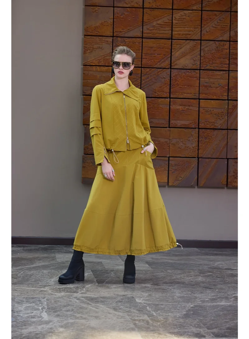 MissWhence  Pleated Sleeve Jacket & Flowing Maxi Skirt Set - Yellow for Women | Best Price UAE