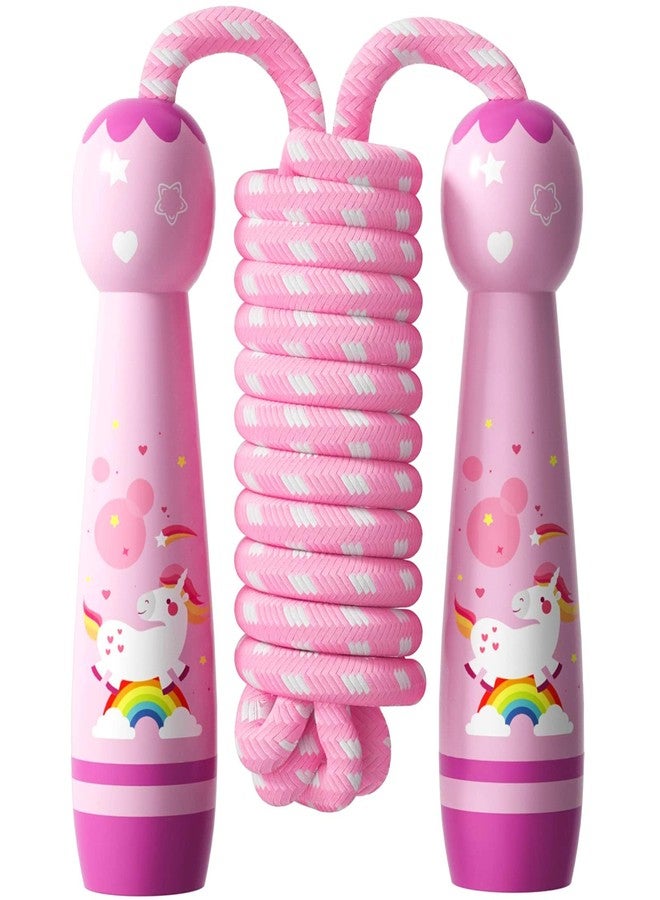 JGM Jump Rope for Kids-Adjustable Cotton Braided Skipping Rope with Wooden Handle for Toddler Fitness Workout Exercise Outdoor Activity - Image 1