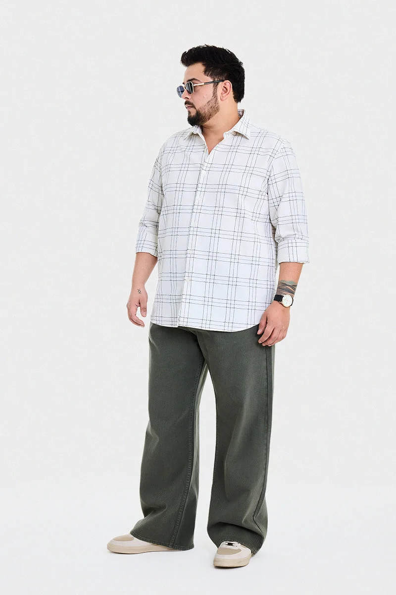 سنيتش Off-White Checkered Long Sleeve Regular Fit Casual Plus Size Shirt