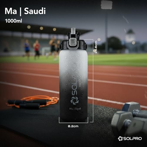 Solpro Ma Saudi Sipper Water Bottle 1000 ml, Leakproof BPA Free, Sipper Bottle for Kids, Men, Women, Adults for School, Office, College, Travel, Gym, Workout, Outdoor, Camping (White/Black) - Image 2